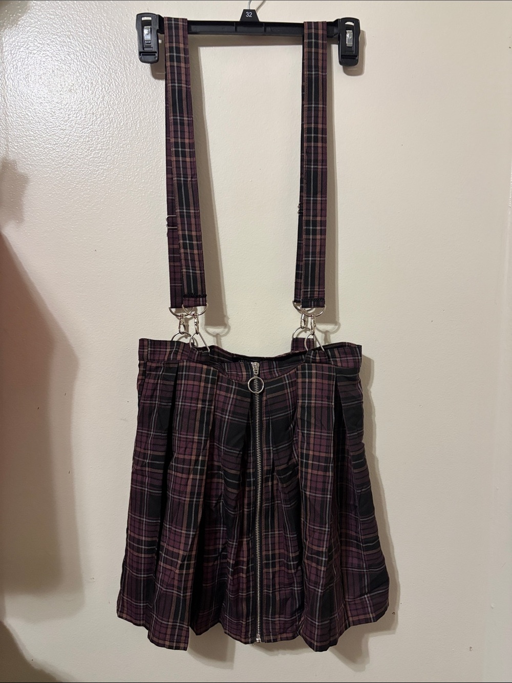 Hot Topic Purple Plaid Suspender Skirt